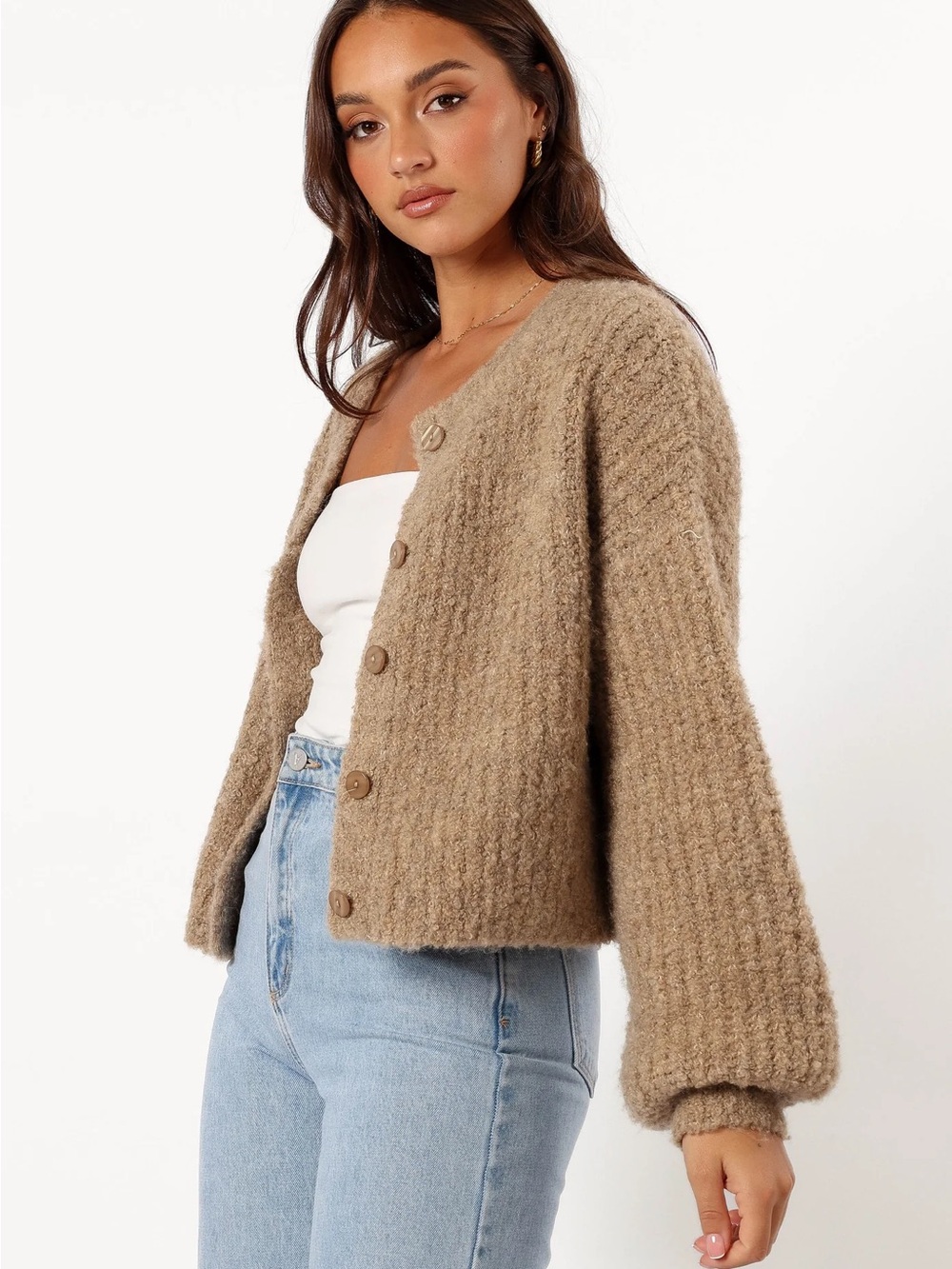 Petal & Pup Albertine Cardigan Sweater Latte Brown Color Button Down - Picture 5 of 13